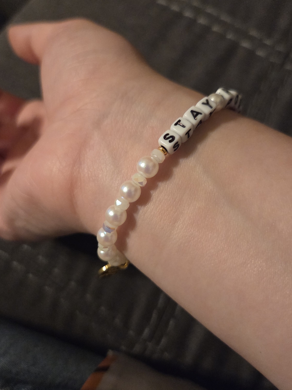 Little Words Project 'Stay Positive' Pearl Bead Bracelet - Picture 3 of 7
